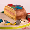 sponge cake with white chocolate mousse and strawberry mousse